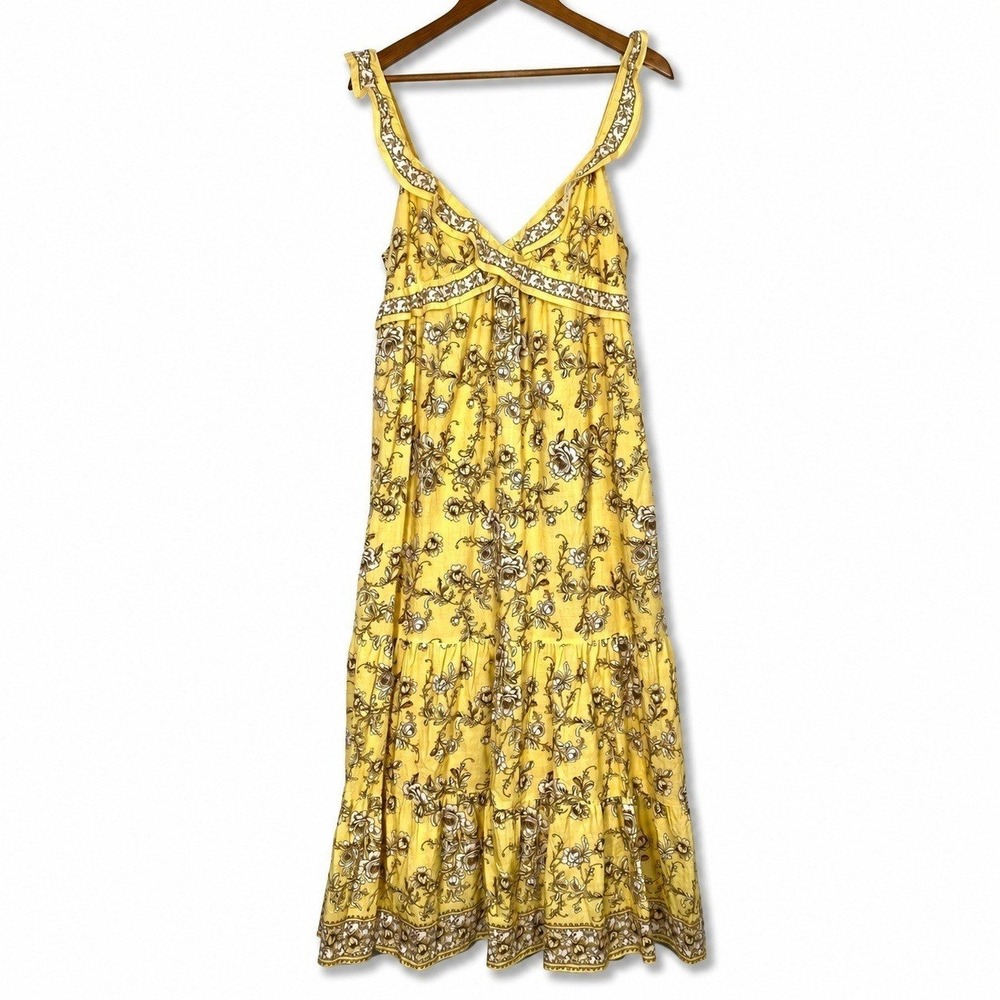 Anthropologie Max Studio $198 XS Maxi Dress Butter Yellow Boho Chic Cottagecore - Picture 2 of 7